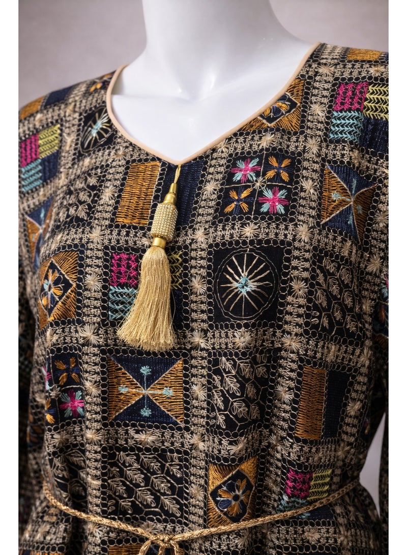 UD Women’s Embroidered Jalabiya with Traditional Touch, Gaitan Belt & Relaxed Fit Size S - Image 3